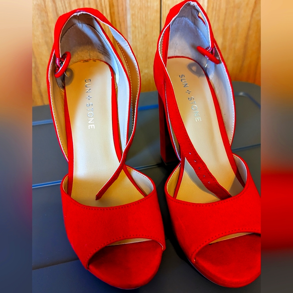 Red strap heels